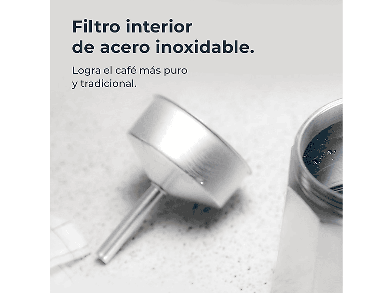 Cafetera tradicional - Cecotec Mokclassic 300 Shiny, 3 tazas, 150 ml, Aluminio fundido, Shiny
