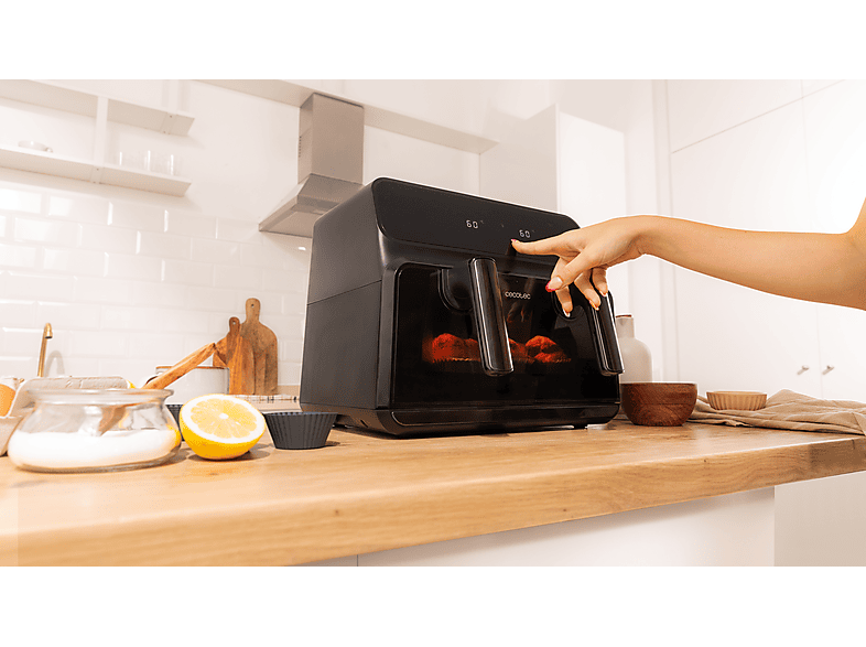 Freidora de aire - Cecotec Cecofry Advance 9000 Window, 2850 W, 9 L, Opción dividir la cubeta en dos de 4.5 L, 6 Modos, Black