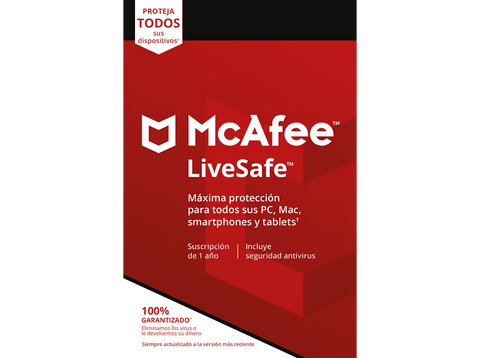 Antivirus - McAfee LiveSafe, Suscrip. 1 año, Multidispositivo (Clave de activación)