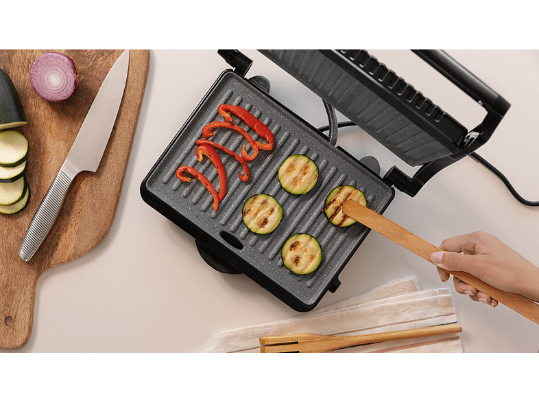 Grill - Cecotec Rock’nGrill 1000 Dark, 1000 W, Antiadherente, Altura adaptable, Dark Inox