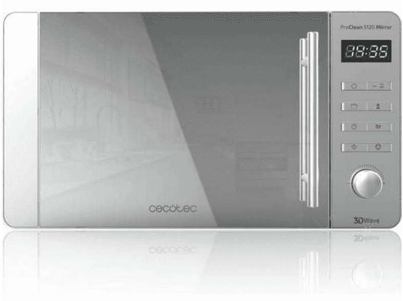 Microondas - Cecotec ProClean 5120 Mirror, Grill, 700W, 20 L, 8 programas, Inox