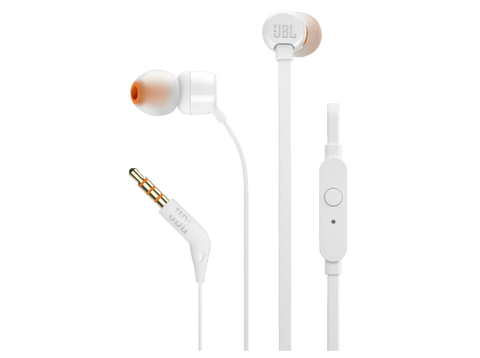 Auriculares botón - JBL T110, Intraaurales, Micrófono, Pure Bass JBL, Blanco