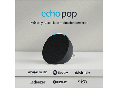 Altavoz inteligente - Amazon Echo Pop, Bluetooth con Alexa de sonido potente y compacto, Antracita