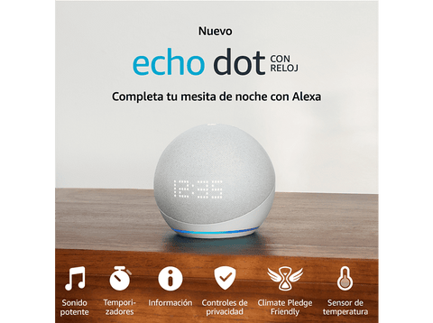 Altavoz inteligente - Amazon Echo Dot (5ª Gen 2022) con reloj, Controlador de Hogar, Blanco