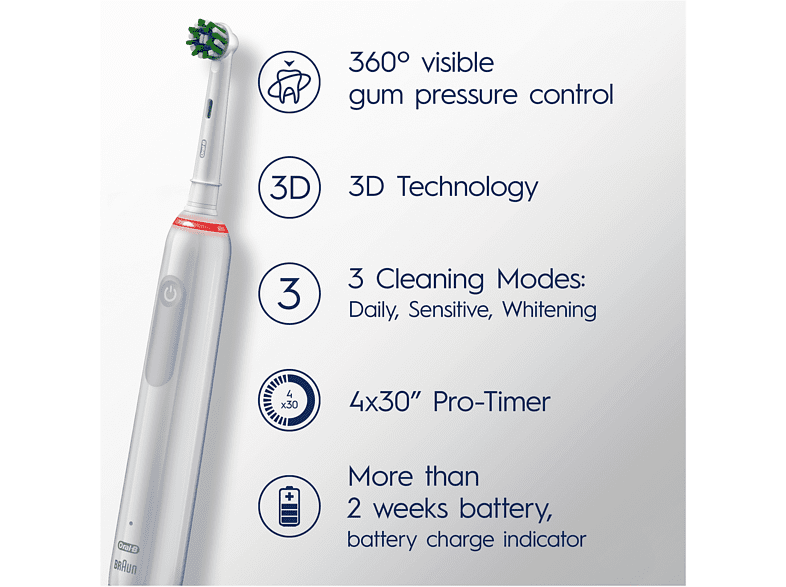Cepillo eléctrico - Oral-B Pro 3 3900 Dual Pack, Con 3 Cabezales, Diseñados Por Braun, Negro y blanco