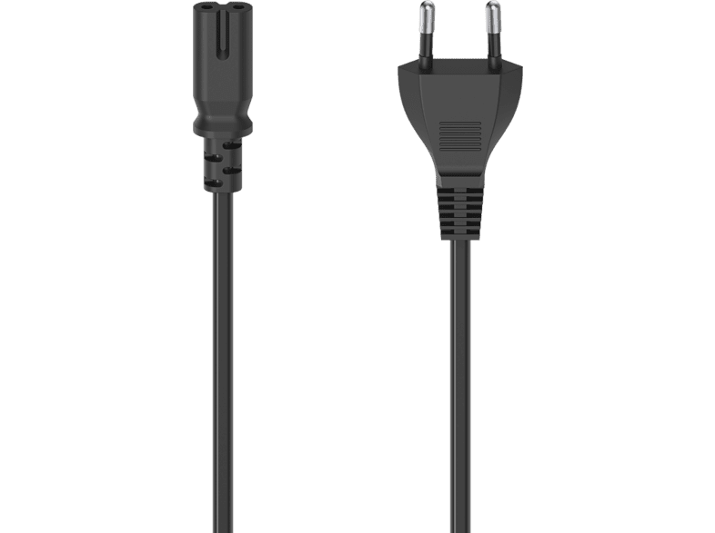 Cable alimentación europeo - Hama 00223273, enchufe de 2 clavijas, conector CA C7, 1,5 m, Protección contra dobleces, Negro