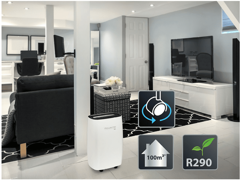 Deshumidificador - Rowenta DH4236, 100 m³, 16 l, Linen Dry, Filtro para Alérgenos, Filtro Antipolvo, Blanco