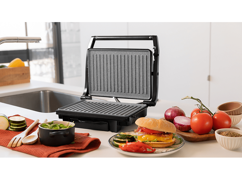 Grill - Cecotec Rock’nGrill 1000 Dark, 1000 W, Antiadherente, Altura adaptable, Dark Inox
