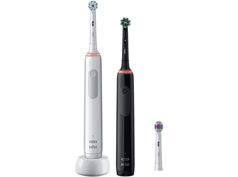 Cepillo eléctrico - Oral-B Pro 3 3900 Dual Pack, Con 3 Cabezales, Diseñados Por Braun, Negro y blanco