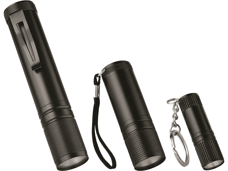 Linterna - ISY IFS-1000, Pack de 3 linternas, Tamaños L M S, Negro