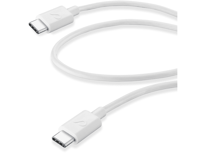Cable USB - Cellularline USBDATA06USBC2CW, De USB-C a USB-C, 60 cm, Recarga, Sincronización, Blanco