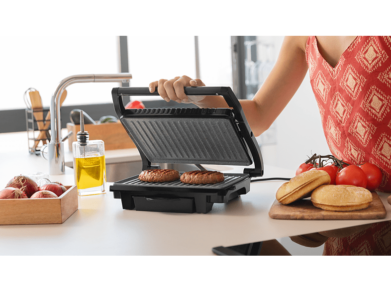 Grill - Cecotec Rock’nGrill 1000 Dark, 1000 W, Antiadherente, Altura adaptable, Dark Inox