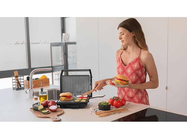Grill - Cecotec Rock’nGrill 1000 Dark, 1000 W, Antiadherente, Altura adaptable, Dark Inox