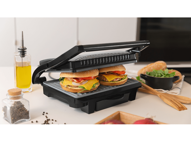 Grill - Cecotec Rock’nGrill 1000 Dark, 1000 W, Antiadherente, Altura adaptable, Dark Inox
