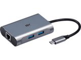 Adaptador USB-C a 2x USB-A 3.0, 1x RJ45 Gigabit LAN - ISY IAD-1018, Plata