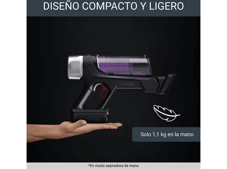 Aspirador escoba - Rowenta RH2039WO X-Force Flex 9.60 Allergy, 200 W, 0.4 L, 45 min, Tecnol. Ciclónica, 3 modos, Multisuperficie, Ultraligera, Púrpura