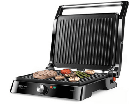 Grill -  Taurus 968.079 Etna Inox, 2200 W, 2 en 1, Regulador temperatura, Antiadherente, Base antideslizante