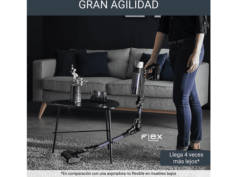 Aspirador escoba - Rowenta RH2039WO X-Force Flex 9.60 Allergy, 200 W, 0.4 L, 45 min, Tecnol. Ciclónica, 3 modos, Multisuperficie, Ultraligera, Púrpura
