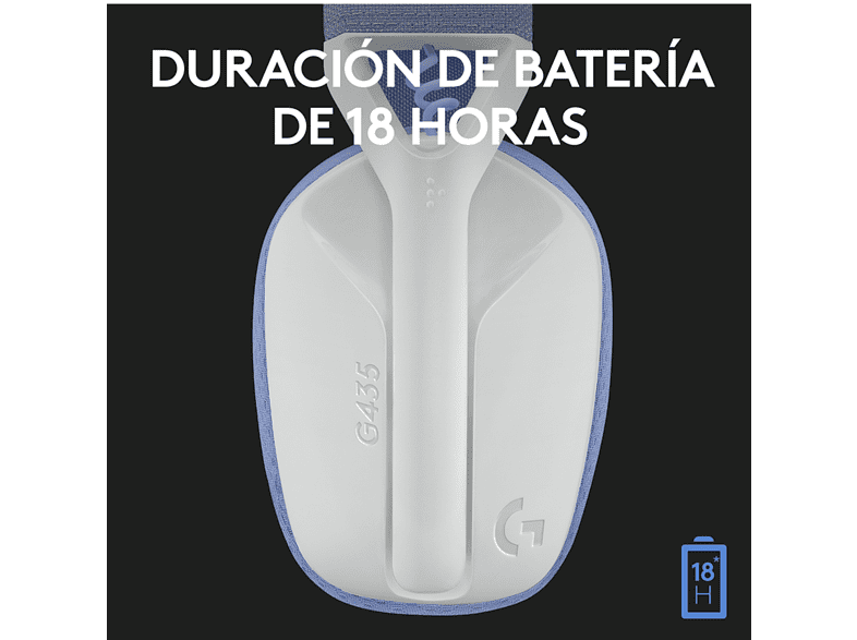 Auriculares gaming - Logitech G G435, 20 Hz -20 KHz, 45 Ohms, 83.1 dB, Autonomía 18 h, Micrófono, Blanco