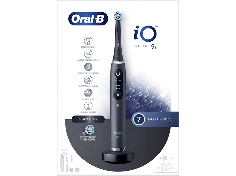Cepillo eléctrico - Oral-B iO 9S, Seguimiento 3D, Sensor de Presión, Estuche de Carga, Diseñado Por Braun, Negro