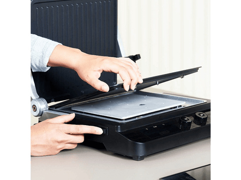 Grill - Black & Decker BXGR2000E, 2000 W, Apertura 180º, Doble placa (grill y lisa), Termostato, Negro