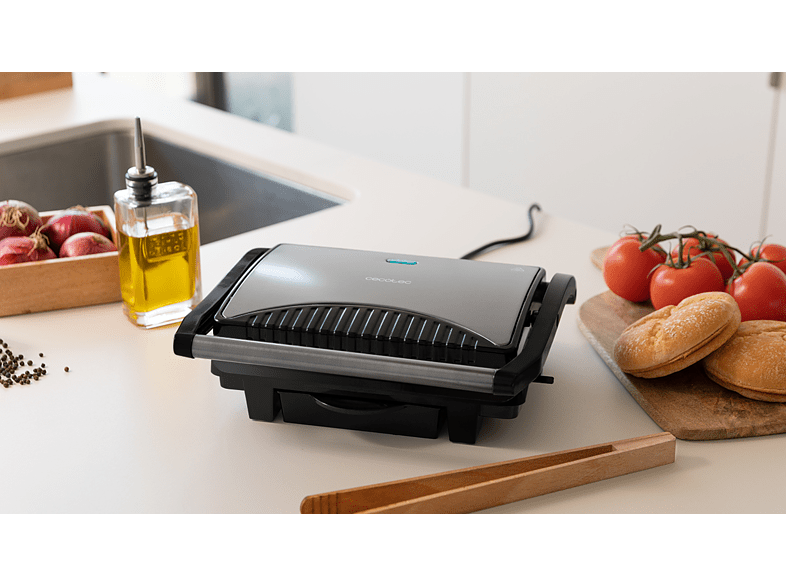 Grill - Cecotec Rock’nGrill 1000 Dark, 1000 W, Antiadherente, Altura adaptable, Dark Inox