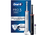 Cepillo eléctrico - Oral-B Pro 3 3900 Dual Pack, Con 3 Cabezales, Diseñados Por Braun, Negro y blanco