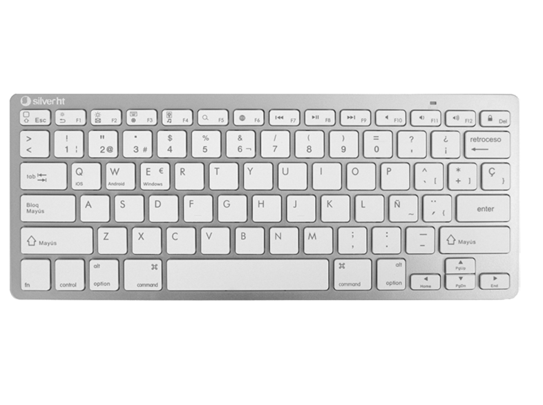 Teclado inalámbrico - Silver HT, Bluetooth, Diseño QWERTY, Hasta 10 m, 78 teclas, Blanco