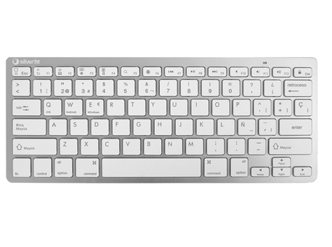 Teclado inalámbrico - Silver HT, Bluetooth, Diseño QWERTY, Hasta 10 m, 78 teclas, Blanco