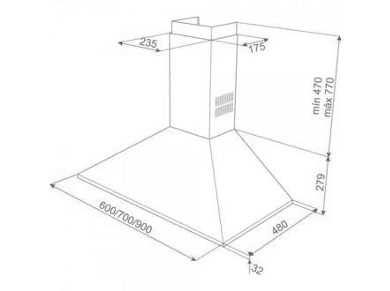 Campana - Teka 40460400 DBB 60, Decorativa, INOX, 3 velocidades, 380 m³/h, 60 cm, Inox