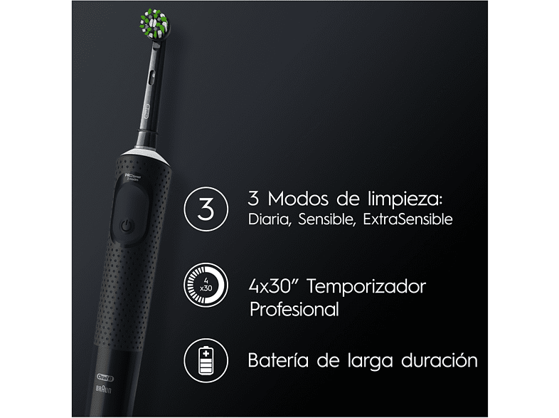 Cepillo eléctrico - Oral-B Vitality Pro, Con 2 Cabezales, Diseñado Por Braun, Negro