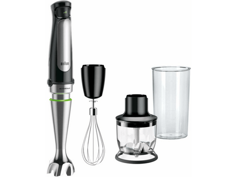Batidora de mano - Braun Minipimer MQ7025, 1000 W, 3 accesorios, 600 ml, ActiveBlade, SplashControl, Inox