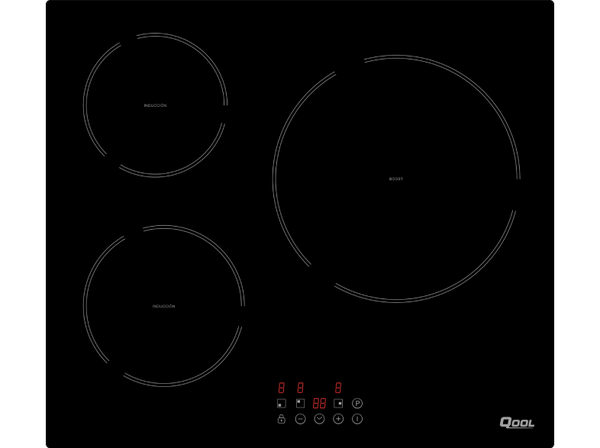 Encimeras de inducción - Qool QLIN3F, inducción, 3 zonas, biselado