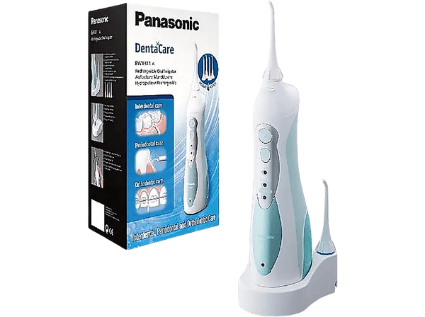 Irrigador dental - Panasonic Ew1311G845, 3 Modos, Portátil, 4 boquillas, Recargable, 1400 impulsos pm, Azul