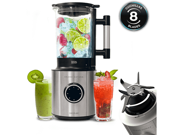 Batidora de vaso - Cecotec Grand Katana 2700MAX Total Destroy B, 1800 W, 1.8 l, 8 cuchillas, 5 veloc, Jarra termoresistente, Apto lavavajillas, Black