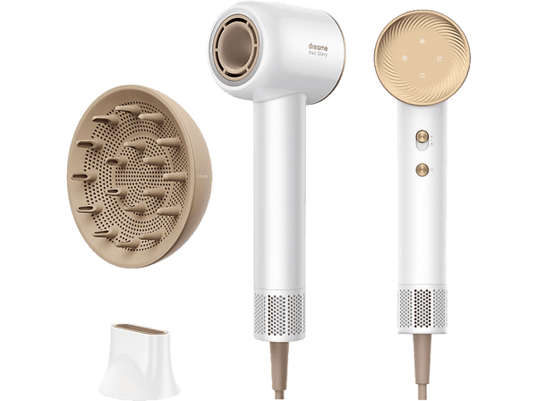 Secador - Dreame Hair Glory Combo, 1600 W, 4 Niveles temperatura, 2 Velocidades, Difusor incluido, 70 m/s, Blanco