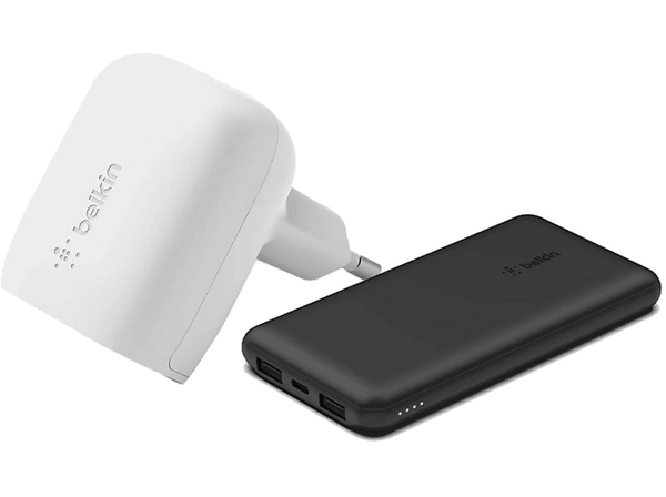 Cargador - Belkin Pack Cargador USB C de 20W + Powerbank de 10000 W, Negro y blanco