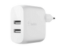 Cargador de pared - Belkin BoostCharge Cargador de pared USB-A doble de 24 W, Universal, Blanco