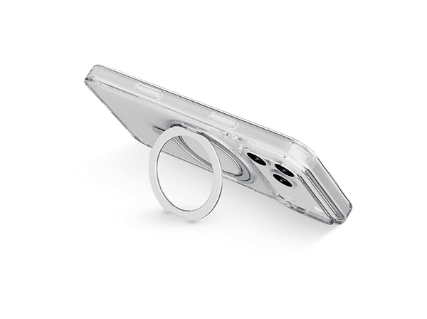 Funda móvil - CellularLine SPIN MAG, Para iPhone 17 Pro, Con soporte de anillo giratorio, Compatible con el ecosistema Magsafe, Transparente