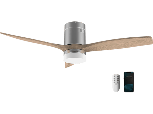 Ventilador de techo - Cecotec EnergySilence Aero 5600 Steel Aqua Connected, 40 W, 6, Winter-Summer, Temporizador, Mando a distancia, Wi-Fi, LED, Steel