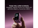 Cargador de pared - Baseus PicoGo AH22,  100W, USB-C, Carga ultrarrápida simultánea, Triple puerto, Pantalla inteligente, Con cable 1m, Dark Cherry