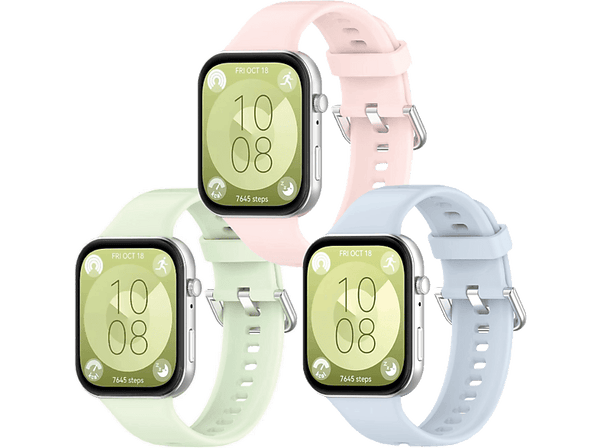 Pack Correas - Friendly License FRSWB102, Silicona, Compatible con Huawei Watch Fit 3, Rosa, Verde, Celeste