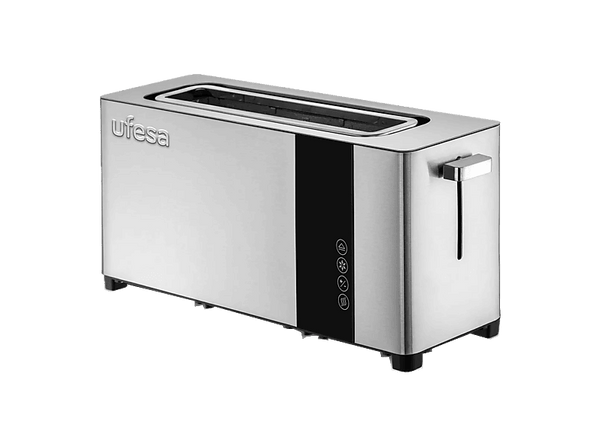 Tostadora - Ufesa Plus Delux, 1050 W, 1 Ranura, 1 Rebanada, 7 Niveles de Tostado, Pantalla Digital LCD, Acero inoxidable negro