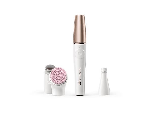 Depiladora facial - Braun FaceSpa Pro SE912, Depiladora facial Todo en 1, Con cepillo limpiador, Cabezal de microvibraciones, Blanco y bronce