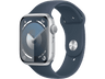 Apple Watch Series 9 (2023), GPS, 45 mm, Gesto de doble toque, Caja de aluminio plata, Correa deportiva azul tempestad, Talla M/L