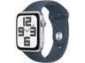 APPLE Watch SE (2023), GPS, 44 mm, Caja de aluminio plata, Vidrio delantero Ion-X, Talla M/L, Correa deportiva azul tempestad