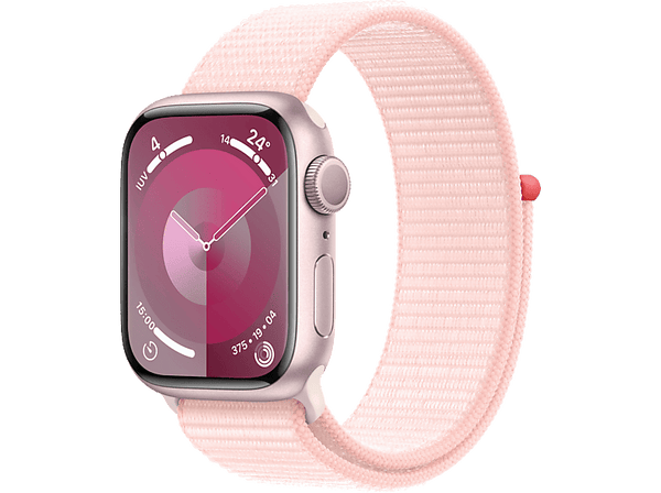 Apple Watch Series 9 (2023), GPS, 41 mm, Gesto de doble toque, Caja de aluminio rosa, Correa Sport Loop rosa