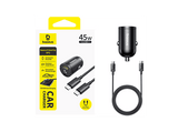 Cargador coche - Baseus PrimeTrip VP2, Universal, 45W, Tipo-C, Con cable 100 cm 60W, Carga rápida, Negro