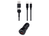 Cargador coche - ISY ICC-5000-CC, Universal, Carga rápida, USB-A/C a USB-C y Lightning, Negro