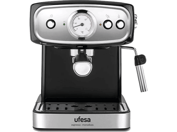 Cafetera express - Ufesa Brescia CE7244, 20 bar, 850W, 2 tazas, Depósito 1.5l, Inox